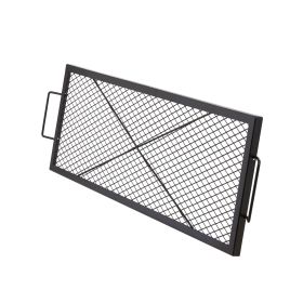 X-Marks Fire Pit Grill Grate, Rectangle Cooking Grate, Heavy Duty Steel Campfire BBQ Grill Grid with Handle & Support X Wire