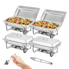 Chafing Dish Buffet Set, 8 Qt 4 Pack, Stainless Chafer with 4 Full Size Pans