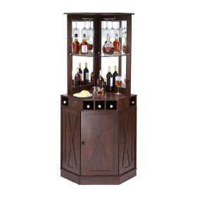 Corner Industrial Bar Cabinet, Wine Table for Liquor & Glasses, Sideboard Buffet Cabinet with Glass Holder
