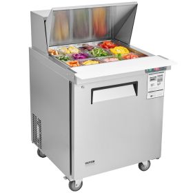 28" Commercial Refrigerator Sandwich & Salad Prep Table, 7.4 Cu. Ft Stainless Steel Refrigerated Food Prep Station with 12 Pans, Cut Board