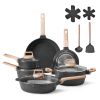 17 Piece Pots and Pans Set Nonstick, Granite Cookware Set, Induction Cookwares, Kitchen RV Cooking Sets with Frying, Sauce, Saute, Tempered Glass Lids