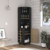 Corner Bar Single Door Cabinet Two Shelves, Ten Built-in Wine Rack, Two Interior Shelves, Black / Pine