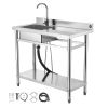 Stainless Steel Utility Sink, Free Standing Single Bowl Commercial Kitchen Sink with Faucet, 39.4 x 19.7 x 37 in