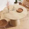 Wooden circular dining table, modern minimalist round table, natural wood colored table, 43 inches
