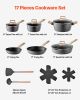 17 Piece Pots and Pans Set Nonstick, Granite Cookware Set, Induction Cookwares, Kitchen RV Cooking Sets with Frying, Sauce, Saute, Tempered Glass Lids