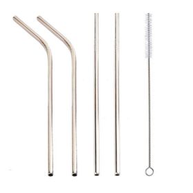 Colourful Reusable Stainless Steel Straws (Option: SILVER-STRAIGHT.BENT)