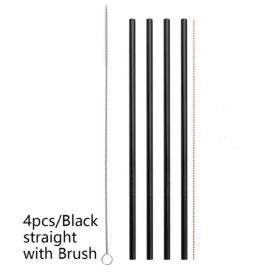 Colourful Reusable Stainless Steel Straws (Option: Black-STRAIGHT)