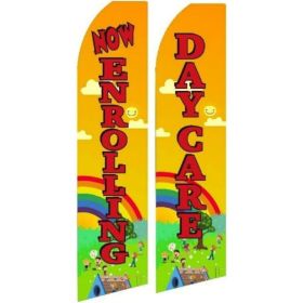 Now Enrolling Day Care Swooper Flag For Advertising Pack Of 2 With Hybrid Pole Set (Option: NEDCYelNoPole)