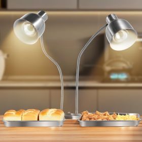Commercial Food Heat Lamp 2-head Electric Catering For Food Restaurant & Buffet (Option: silver)