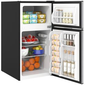 3.2 Cu.Ft Mini Fridge with Freezer, Double Door Compact Refrigerator with Adjustable Thermostat, Shelf and Reversible Door for Bedroom, Dorm, Ho (Option: Black-490x540x950 mm)