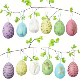 12pcs Pastel Easter Egg Decorations With Bunny & Chick Patterns, Plastic Egg Shells With Hanging Hooks, Multicolor Spring Party Favors (Option: 12Pcs)