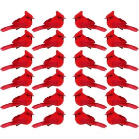 12 Pcs Cardinal Birds For Crafts, Mini Cardinal Clip On Christmas Tree Ornaments Artificial Red Birds Decorations For Wreaths Centerpieces DIY Cr (Option: 24Pcs)