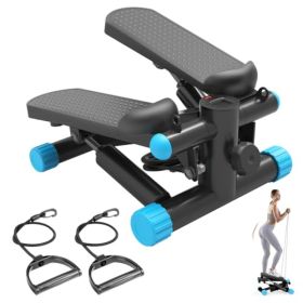 Mini Stepper With Resistance Bands, Portable Full Body Workout Stepper Machine Adjustable Foot Stepper For Fitness (Option: Black blue)