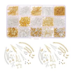 15 Grid Gold And Silver Set Lobster Buckle Nine Character Needle Single Circle Flower Tray Extended Chain DIY Homemade (Option: 1box)