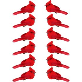 12 Pcs Cardinal Birds For Crafts, Mini Cardinal Clip On Christmas Tree Ornaments Artificial Red Birds Decorations For Wreaths Centerpieces DIY Cr (Option: 12csp)